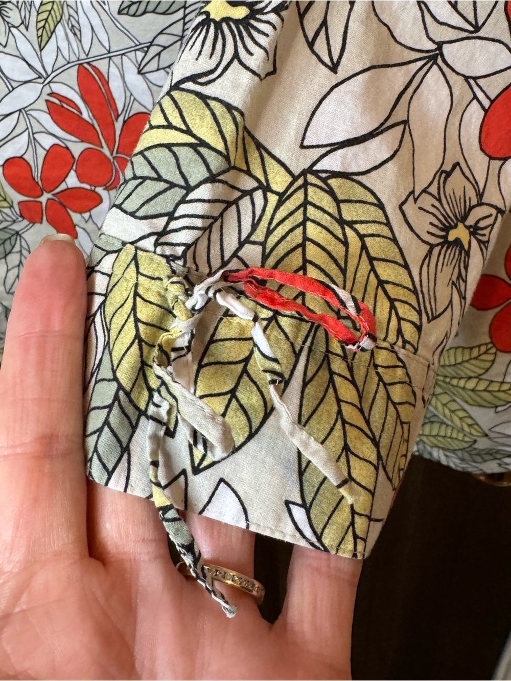 Pappagallo Red Sage White Floral Button Front 3/4 Tie Sleeve Blouse PXL - Picture 4 of 11